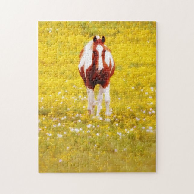 Pretty Horse Yellow Wildflowers Puzzle (Vertical)