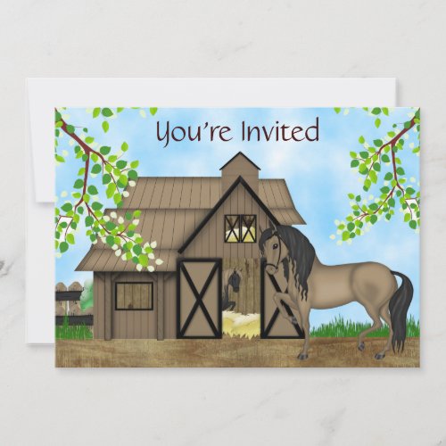 Pretty Horses and Barn Birthday Invitation  Girls