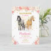 Pretty Horses and Flowers Birthday Invitation  (Standing Front)