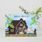 Pretty Horses, Barn and Trees Birthday Party Invitation (Standing Front)