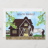 Pretty Horses, Barn and Trees Birthday Party Invitation (Front)
