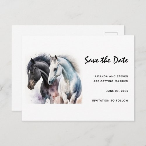 Pretty Horses Painted in Watercolor Save the Date Invitation Postcard