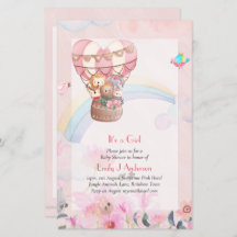 Pretty Hot Air Balloon Animals Baby Girl Shower