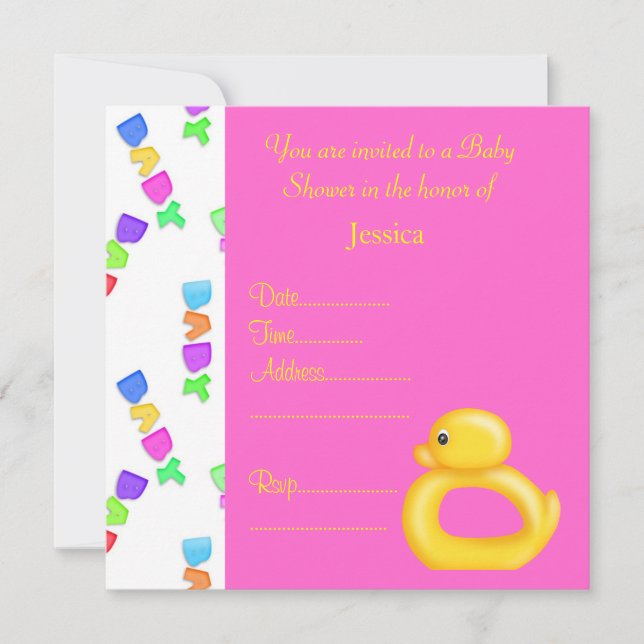 Pretty hot pink baby duck baby shower invite (Front)