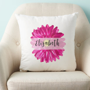 Pretty Hot Pink Daisy Custom Name Throw Pillow