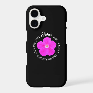 Pretty Hot Pink Flower Jesus Christ Faith Black iPhone 17 Case