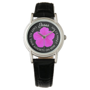 Pretty Hot Pink Flower Jesus Christ Faith Black Watch