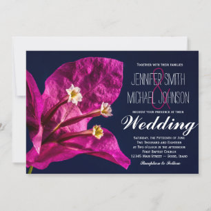 Pretty Hot Pink Fuchsia Flower Wedding Invitations