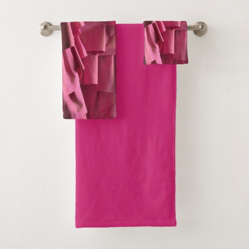 Pretty Hot Pink Glam Silk Ruffles Modern Pattern Bath Towel Set