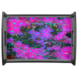 Pretty Hot Pink, Magenta and Aqua Blue Flowers Serving Tray
