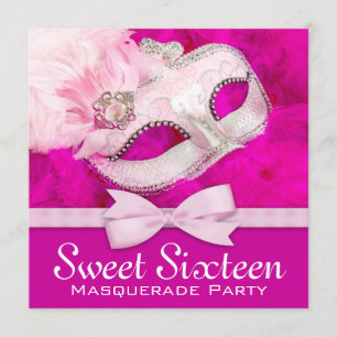 Pretty Hot Pink Masquerade Party Invitation