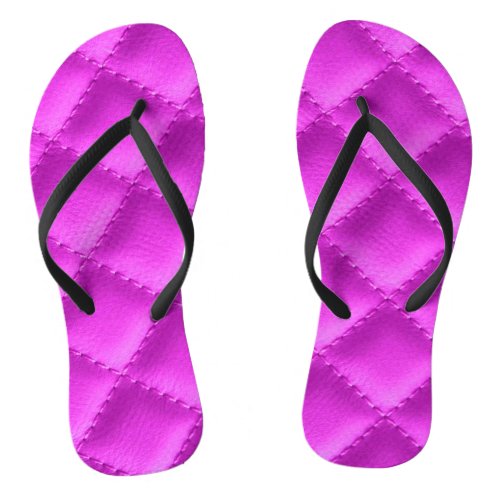 Pretty Hot Pink Quilted Leather Look Flip Flops
