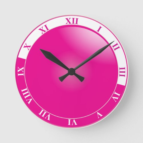 Pretty Hot Pink  White Roman Numeral Round Clock