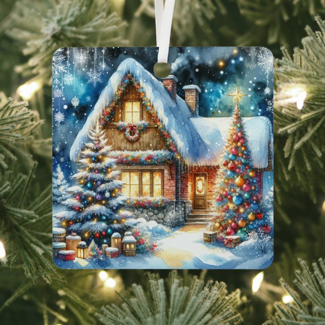 Pretty House Decorated in Festive Christmas Décor Metal Ornament (Insitu)
