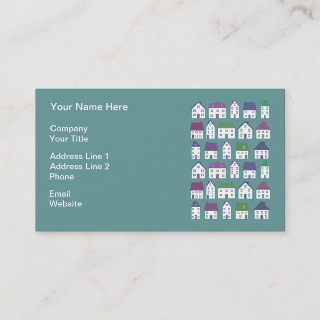 Pretty House Icons Real Estate Agent Business Card (Front)
