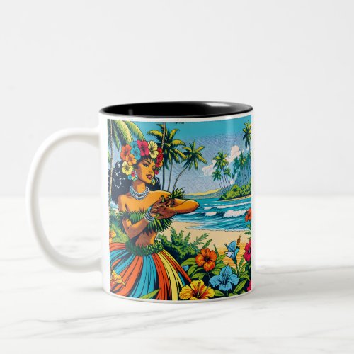 Pretty Hula Dancer on the Hawaiian Islands Two_Tone Coffee Mug