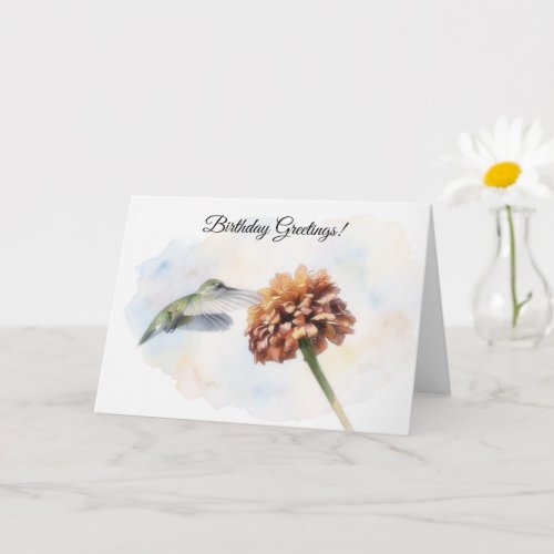 Pretty Hummingbird and Flower Birthday Card
