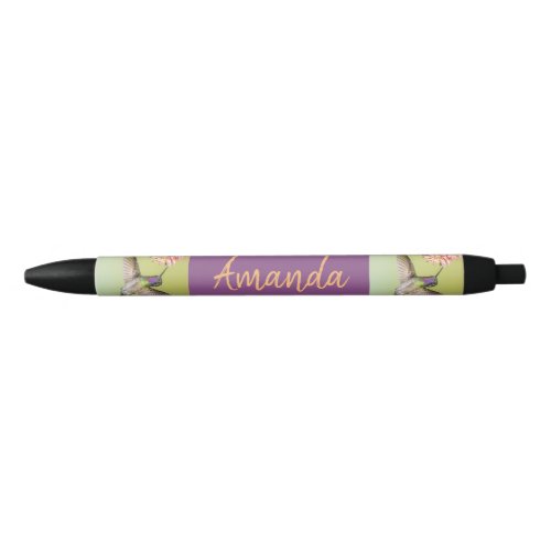 Pretty Hummingbird Flying to a Flower Short Name Blue Ink Pen