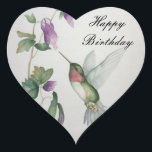 Pretty Hummingbird Happy Birthday Watercolor Heart Sticker<br><div class="desc">Celebrate a special woman's birthday with a lovely hummingbird heart sticker to add to your gift or party. The lovely feminine design was created from my original watercolour painting of the little bird and flower in a garden. Pastel pink, cream and teal green shades show charming details in a botanical...</div>