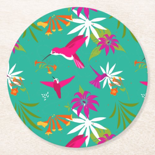 Pretty Hummingbird Multi_Coloured Tropical Round Paper Coaster