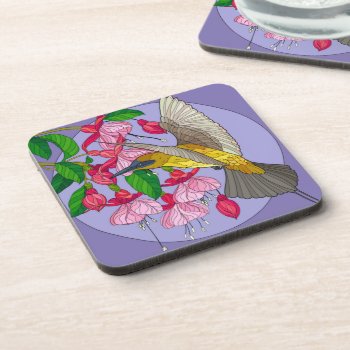 Pretty Hummingbird With Floral Beverage Coaster by PicturesByDesign at Zazzle