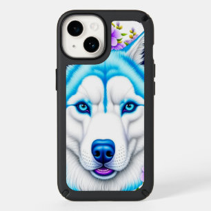 Pretty Husky with Blue Eyes and Whimsical Flowers Speck iPhone 14 Case