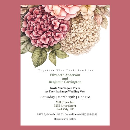 Pretty Hydrangea and Rose Wedding Invitation