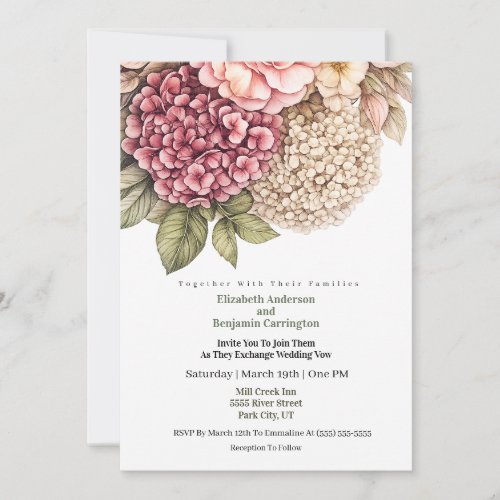 Pretty Hydrangea and Rose Wedding Invitation