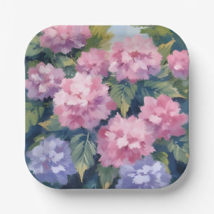 Pretty Hydrangea Blooms Floral Watercolor Paper Plates