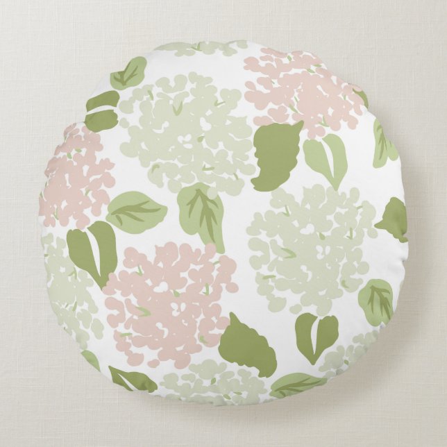 Pretty hydrangea floral preppy classic round pillow (Front)