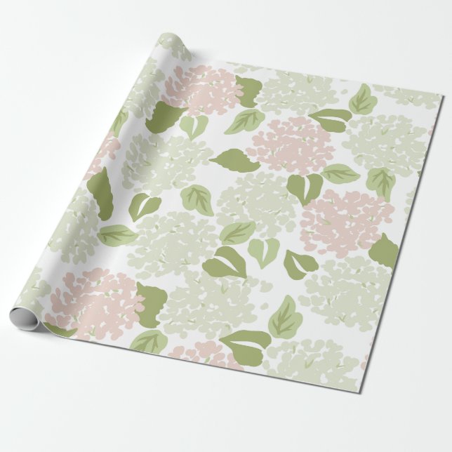 Pretty hydrangea floral preppy classic wrapping paper (Unrolled)
