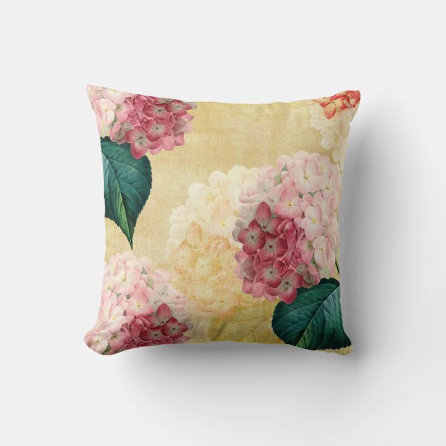 Pretty Hydrangea Floral Throw Pillow (Front)