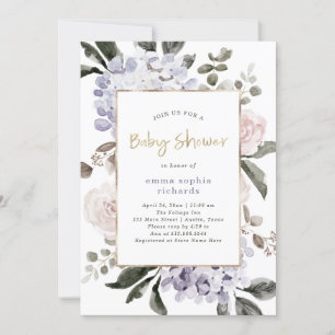 Pretty Hydrangea Flowers and Gold Baby Shower Invitation