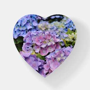 Pretty Hydrangea Flowers Glass Heart Paperweight