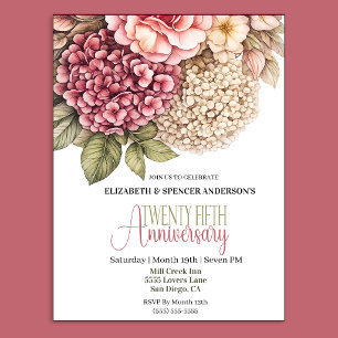 Pretty Hydrangea Rose 25th Anniversary Invitation