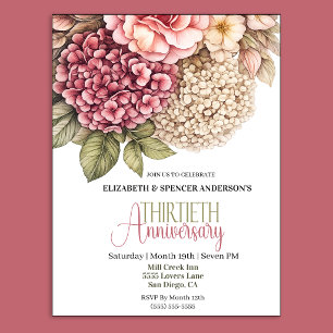 Pretty Hydrangea Rose 30th Anniversary Invitation