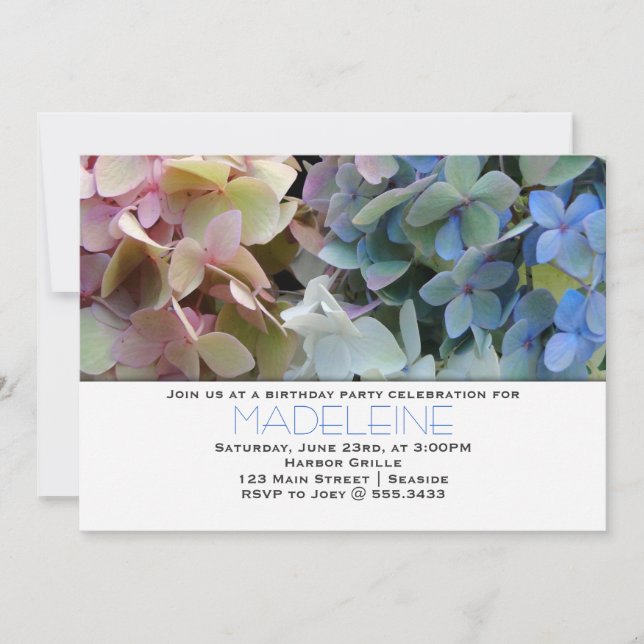 Pretty Hydrangeas Floral Birthday Party Invitation (Front)
