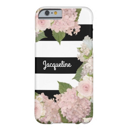 Pretty Hydrangeas Rose Black White Striped Floral Barely There iPhone 6 Case