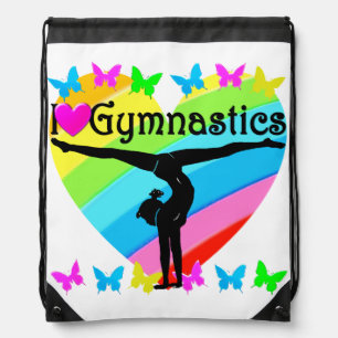 PRETTY I LOVE GYMNASTICS RAINBOW DESIGN DRAWSTRING BAG