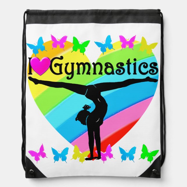 PRETTY I LOVE GYMNASTICS RAINBOW DESIGN DRAWSTRING BAG (Front)
