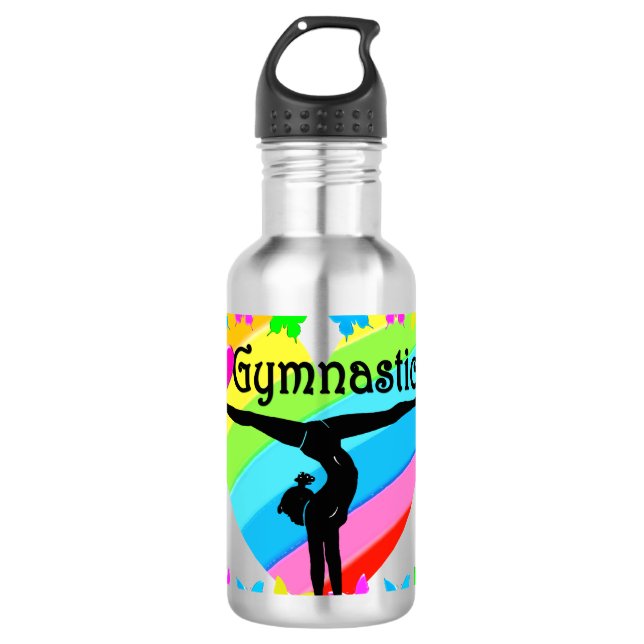 PRETTY I LOVE GYMNASTICS RAINBOW DESIGN WATER BOTTLE (Front)