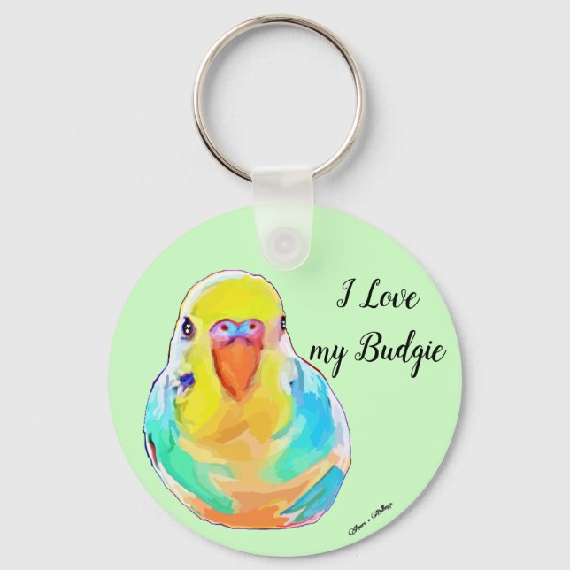 Pretty I Love My Budgie Budgerigar Parakeet Bird Keychain (Front)