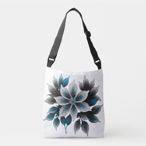 pretty ice flowers and leaves crossbody bag