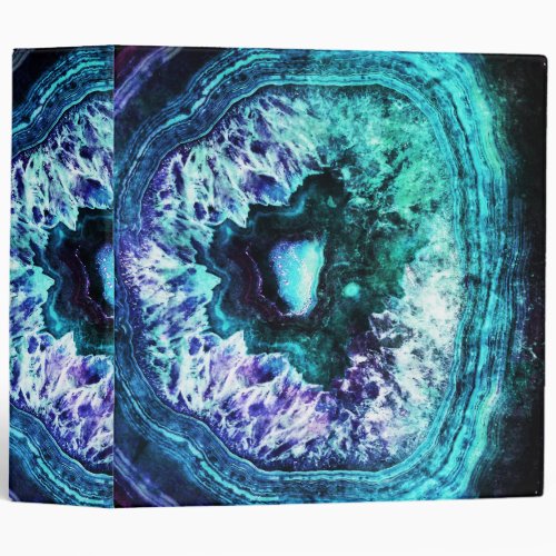 Pretty Icy Turquoise and Purple Geode Crystal 3 Ring Binder