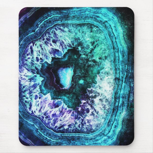 Pretty Icy Turquoise and Purple Geode Crystal Mouse Pad (Front)