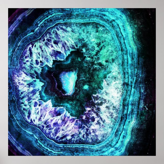 Pretty Icy Turquoise and Purple Geode Crystal Poster (Front)