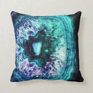 Pretty Icy Turquoise and Purple Geode Crystal Throw Pillow