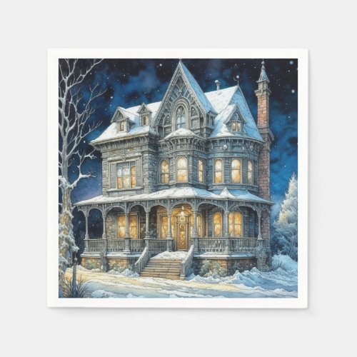 Pretty Illuminated Christmas House Napkins