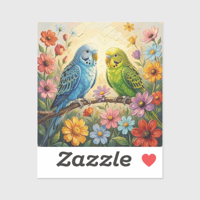 Pretty Impasto Blue and Green Parakeets   Sticker (Sheet)