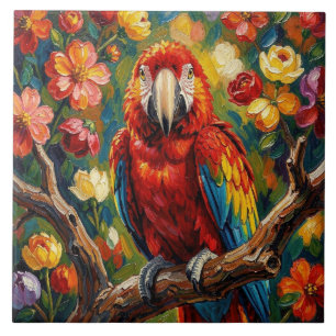 Pretty Impasto Macaw Parrot  Ceramic Tile
